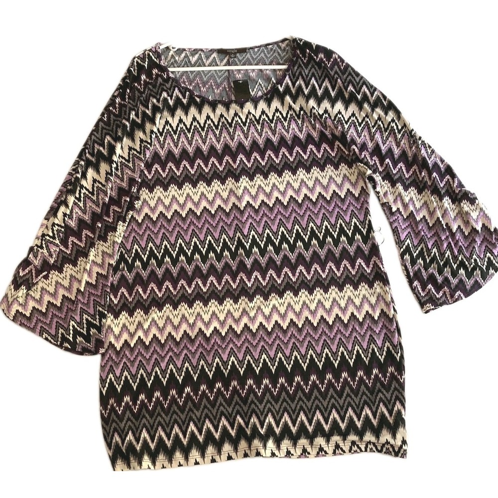 Single Tunic Dress Women L Purple Chevron Jersey Shift Scoop Nk Missing Belt NWT